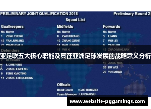 亚足联五大核心职能及其在亚洲足球发展的战略意义分析